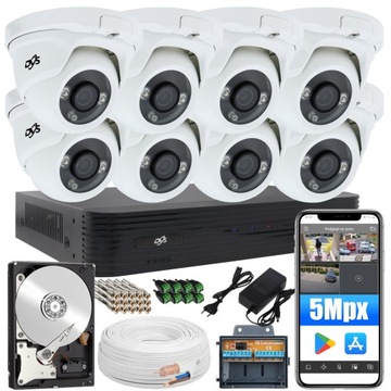 ZESTAW MONITORINGU 8 KAMER KOPUŁKA 5MPX IR20 DYSK