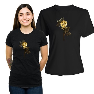 Koszulka Damska z Nadrukiem Bawełna T-shirt na Prezent Róża Złota Kwiat XXL