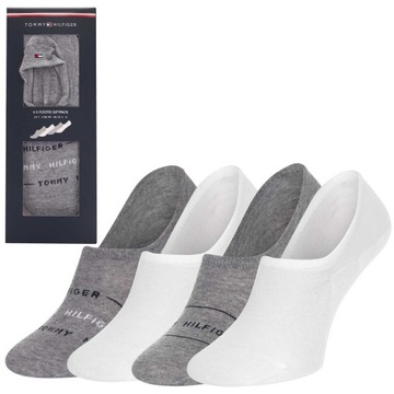 TOMMY HILFIGER SKARPETY SKARPETKI STOPKI 4P GIFTBOX SZARE/BIAŁE r.39-42