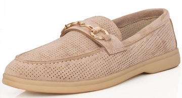 MOKASYNY BEŻOWE ZAMSZOWE DAMSKIE PÓŁBUTY LOAFERSY 38