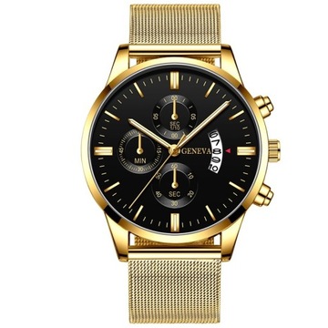 Złoto i czerń Geneva Fashion Męski zegarek Luksuso
