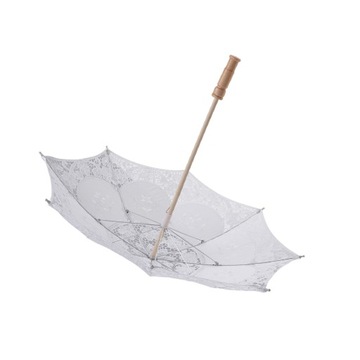 PARASOL ŚLUBNY KORONKOWY BAWEŁNIANY PARASOL BIAŁY BAMBUS