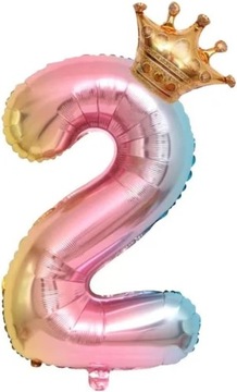 Balon Cyfra 2 korona urodziny paselowy gradient 2
