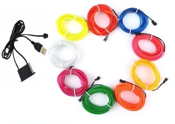 2M ŚWIATŁOWÓD EL WIRE LED TAŚMA PASEK AMBIENT USB