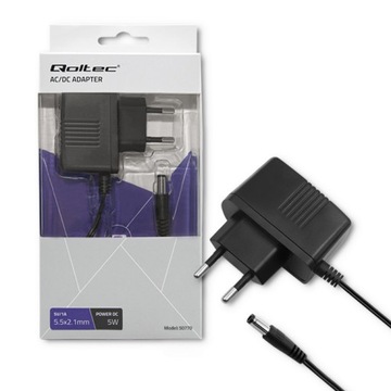 Qoltec Uniwersalny Zasilacz wtyczkowy 5W 5V 1A 5.5*2.1 do tableta TV kasy