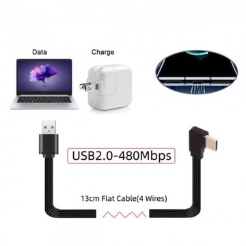 Kabel kątowy płaski USB 3.1 USB-C typ C - USB 13cm