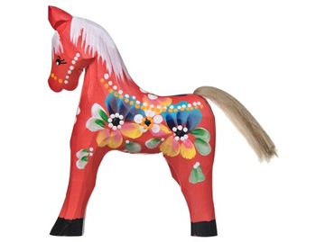 Koń konik drewniany ręcznie malowany figurka ozdoba folk 25 cm czerwony
