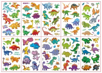 TATUAŻE ZMYWALNE KALKOMANIE DLA DZIECI 10 ARKUSZY DINOZAURY