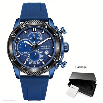 Мужские часы MEGIR с силиконовым ремешком, кварцевые часы с хронографом для