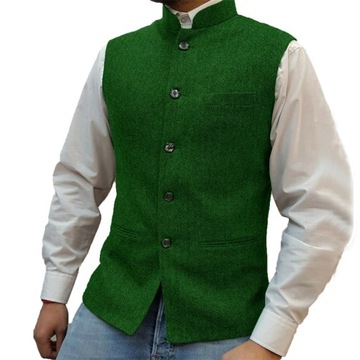 Men Herringbone Single Breasted Slim Fit Stand Col