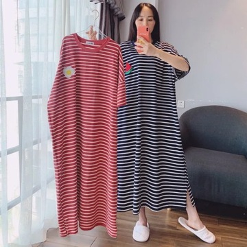 6XL Women Short Sleeve Homewear Nightdress Striped