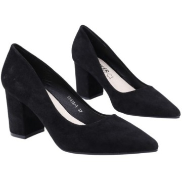 ЧЕРНЫЕ ЖЕНСКИЕ ТУФЛИ НА ВЫСОКОМ КАБЛУКЕ, ЭЛЕГАНТНЫЕ ЗАМШЕВЫЕ ТУФЛИ С ВНУТРИ. ЭКО-КОЖА