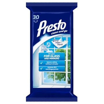 PRESTO Ściereczki nawilżane do szyb i luster 30szt.