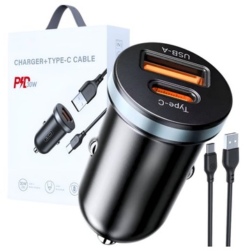 SZYBKA ŁADOWARKA SAMOCHODOWA USB USB-C QC 3.0 PD 30W DO ZAPALNICZKI MOCNA
