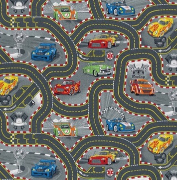 WYKŁADZINA DYWANOWA DZIECIĘCA DYWAN RACERS 97 DROGI ULICZKI TORY SZARY 4m