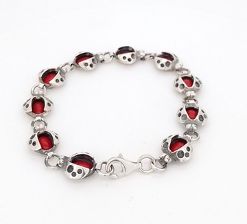 СЕРЕБРЯНЫЙ БРАСЛЕТ С БОЖЬИМИ КОРОВКАМИ КОРАЛЛОВЫЙ ПР. 925