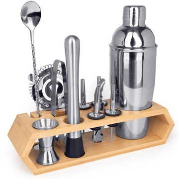 Барменский набор для напитков, 12 шт. шейкер 750 мл, маддлер, джиггер, подставка для сита
