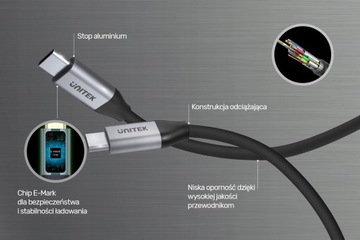 UNITEK KABEL USB C 10 Gbps 4K 60 Hz 20V 5A