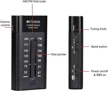 Портативная радиостанция AMFM Retekess TR107 с наушниками