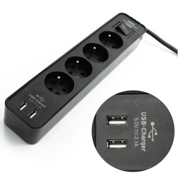 Listwa zasilająca z ladowarka USB Ecolor 4 gniazda