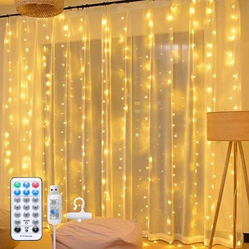 2w1 KURTYNA LED ŚWIETLNA 300LED Lampki Choinkowe Zewnętrzne Girlanda 3x3m