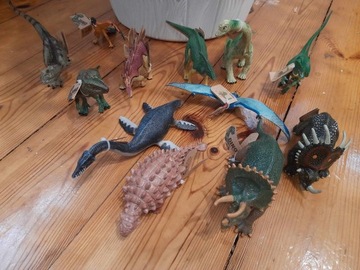 Zestaw - różne, 12 sztuk, duże figurki dinozaura, T Rex z ruchomą szczęką