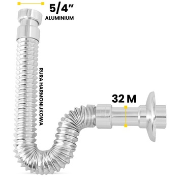 Syfon ELASTYCZNY Zlewu Umywalki 5/4x32 Odpływ Kuchenny Rura Półsyfon Chrom