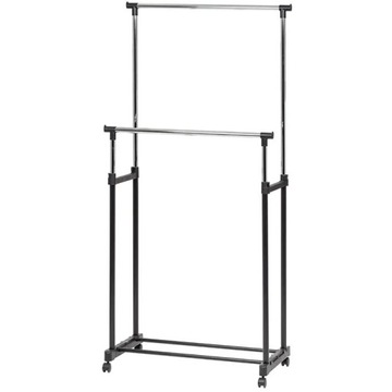 WIESZAK PODWÓJNY PODŁOGOWY STOJĄCY NA KÓŁKACH UBRANIA SZAFA GARDEROBA REG.