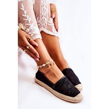 Czarne Tkanina Buty Espadryle S.Barski r.37