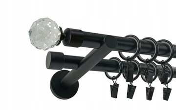 KARNISZ PODWÓJNY 19+19mm CZARNY MAT 200cm CRYSTAL