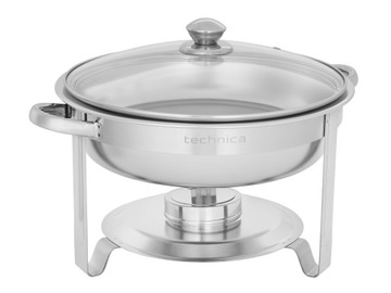 PODGRZEWACZ OKRĄGŁY DO POTRAW SZKLANA POKRYWA 3,5L STAL NIERDZEWNA TECHNICA