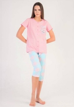 piżama damska SUPER HAPPY róż/turkus/kratka XL/42