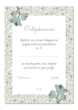 Dyplom A4 Podziękowanie dla Rodzica Przedszkole