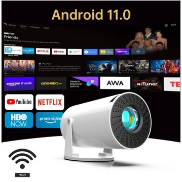 Inteligentny przenośny projektor z systemem Android 11.0, Wi-Fi, rozdzielczością 1080P HD i aplikacjami do przesyłania strumieniowego