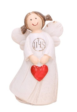 Figurka Aniołek z sercem IHS CHRZEST 10cm