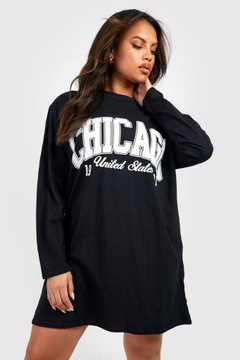 BOOHOO CZARNA DRESOWA MINI SUKIENKA NAPIS CHICAGO UNITED STATES U0J NG2__46