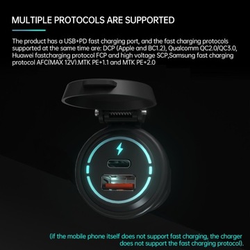 Gniazdo ładowarki USB PD typ C + gniazdo zasilania QC 3.0