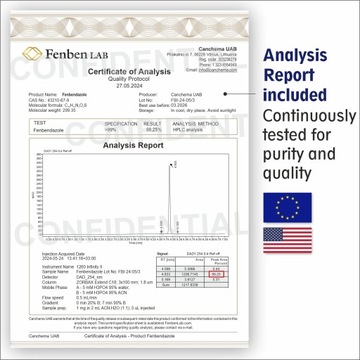 Фенбендазол 222 мг> 99% чистый, лабораторный испытан, 30 капсул от Fenben Lab