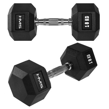 HEX PRO 18KG SOLIDNA TRWAŁA TRENINGOWA GUMOWA SZEŚCIOKĄTNA HANTLA HMS