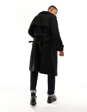Asos Design NG7 pcj dwurzędowy czarny płaszcz miś łączenie XS
