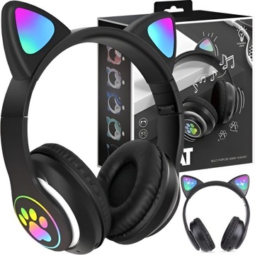 SŁUCHAWKI DLA DZIECI BLUETOOTH BEZPRZEWODOWE LED RGB KOCIE USZY