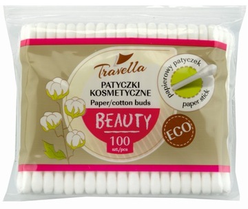 TRAVELLA PATYCZKI HIGIENICZNE DO USZU KOSMETYCZNE BEAUTY EKO 100 SZT FOLIA