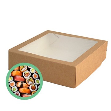 BOX DO SUSHI OPAKOWANIE DO CIASTEK PIERNIKÓW Z OKIENKIEM 20x20 cm 25 szt.