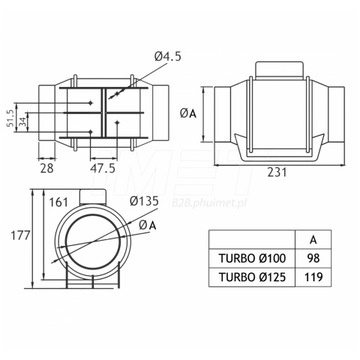 Канальный вытяжной вентилятор 100 Turbo 180м3/ч, эффективный, тихий, Dospel
