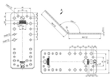 ОТКРЫТЫЙ УГОЛ 135° КРЕПЛЕННЫЙ СОЕДИНИТЕЛЬ 90x90x65 2,5MM KLR