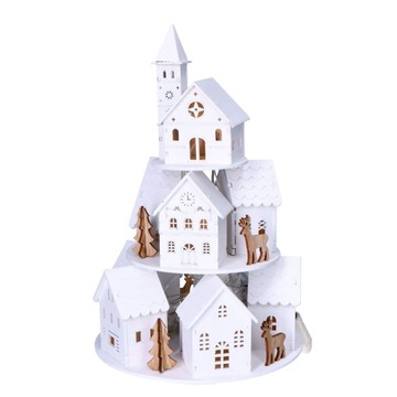 Miasteczko świąteczne LED białe drewniane domki