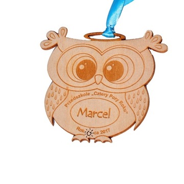Medal grawer pasowanie Sowa imię dziecka + wstążka