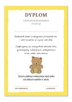 Dyplom A4 ukończenia przedszkola MIŚ MISIE