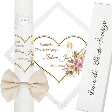 ŚWIECA NA CHRZEST SZATKA DO CHRZTU IMIĘ PUDEŁKO