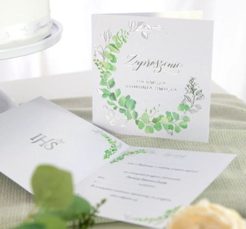 Zaproszenia I Komunia Święta Eukaliptus srebrne 1 szt